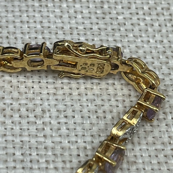 Vintage Gold Over Sterling Silver Bracelet – Amethyst & CZ Accents – 7.25” - Picture 6 of 17
